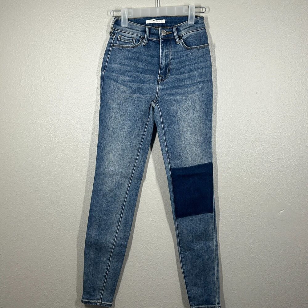 PacSun High Rise Jegging Size 23 Dark Blue Velvet Patch Skinny Jeans